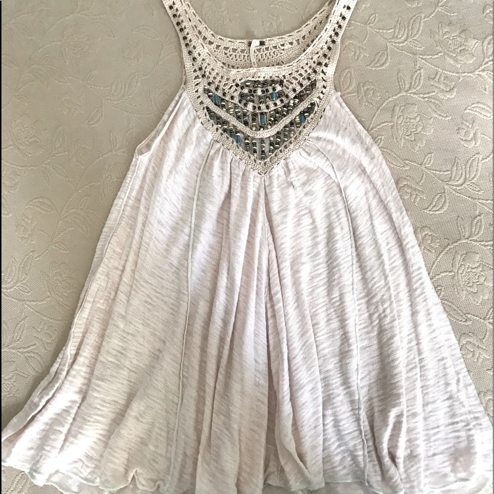 Free People Crochet Tank dress, turquoise beading